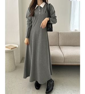 GeeRA（ジーラ）の「【U.S. POLO ASSN.】ポロ衿カットソーワンピース（その他ワンピース）」｜グレー&times;ホワイト