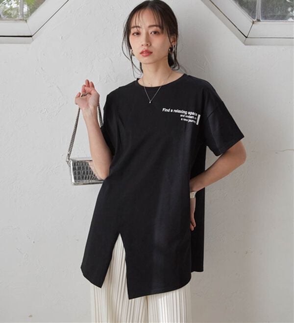 RANAN（ラナン）の「【ひんやり】ロゴプリントチュニックTシャツ（Tシャツ）」｜詳細画像