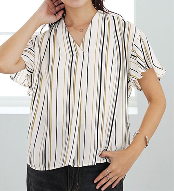 GeeRA（ジーラ）の「サラサラ涼しい！着やせも叶うフレアー袖ブラウス（ブラウス）」｜詳細画像