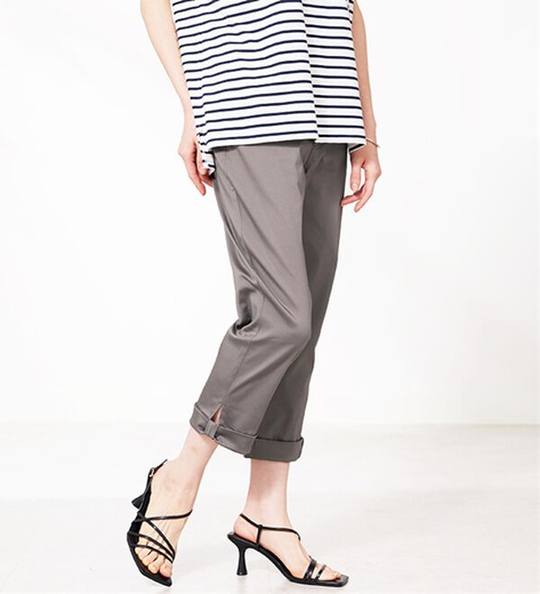 BELLUNA（ベルーナ）の「ヒンヤリ&times;サラリ速乾！綿サテンストレッチ裾リボンクロップドパンツ（クロップドパンツ）」｜詳細画像