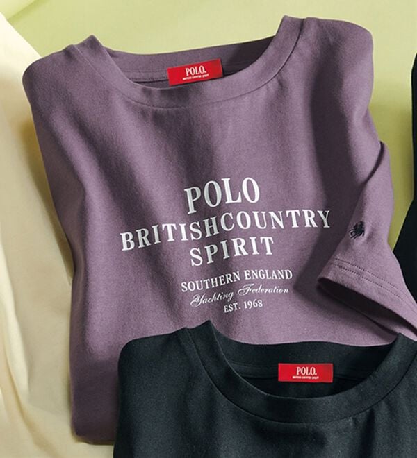 ルフラン（ルフラン）の「【ＰＯＬＯ　ＢＣＳ】刺しゅうプリント綿１００％Ｔシャツ（カットソー）」｜グレイッシュパープル