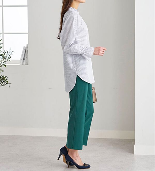 BELLUNA（ベルーナ）の「衿フリル使いラメストライプシャツチュニック（チュニック）」｜詳細画像