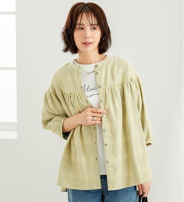 BELLUNA（ベルーナ）の「ダブルガーゼ素材切替デザインブラウス（ブラウス）」｜詳細画像