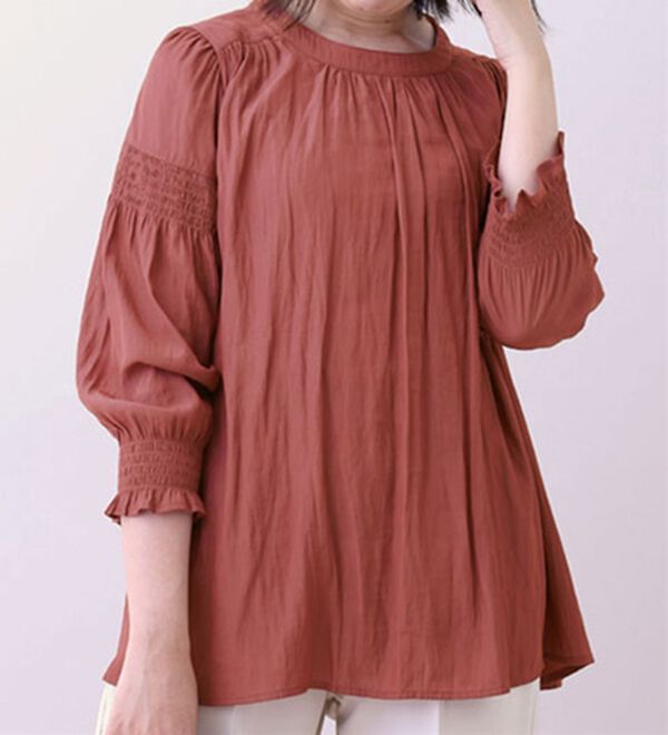 BELLUNA（ベルーナ）の「ビンテージサテンシャーリング使いブラウス（ブラウス）」｜ピンク