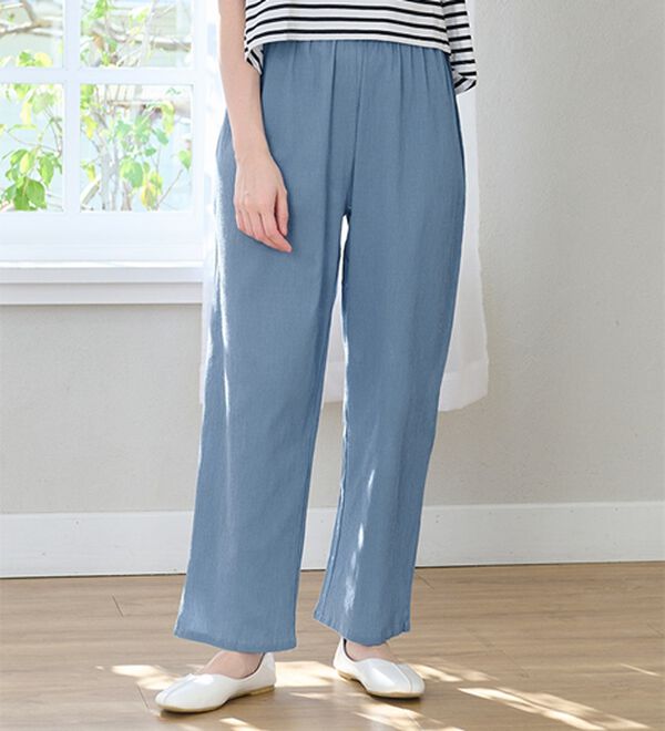 「ベタつきをサラッ！綿１００％楊柳ラクばきパンツ（パジャマ・ルームウェア）」｜ブルーグレー
