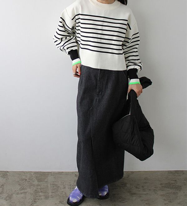 GeeRA（ジーラ）の「さらっと素材パネルボーダーショートニット（ニット・セーター）」｜詳細画像