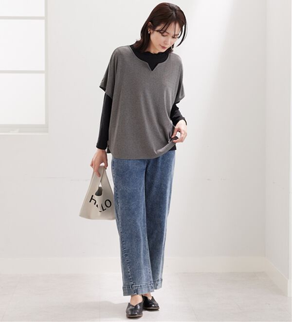 BELLUNA（ベルーナ）の「【2点セット】もちもち素材キーネックポンチョアンサンブル（アンサンブル）」｜詳細画像