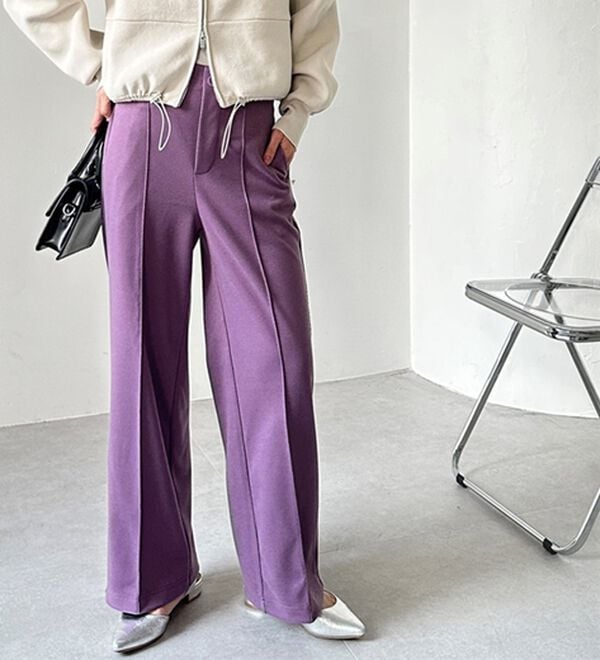 GeeRA（ジーラ）の「美脚ストレッチセミワイドパンツ（ワイドパンツ・ガウチョ）」｜パープル