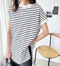 GeeRA（ジーラ）の「綿１００％フレンチスリーブチュニックＴシャツ（カットソー）」