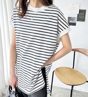 GeeRA（ジーラ）の「綿１００％フレンチスリーブチュニックＴシャツ（カットソー）」｜詳細画像