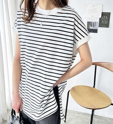 GeeRA（ジーラ）の「綿１００％フレンチスリーブチュニックＴシャツ（カットソー）」