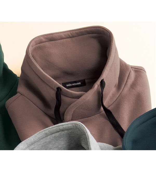 「＜イネド　オム＞裏起毛フード風トレーナー（メンズトレーナー）」｜グレイッシュピンク