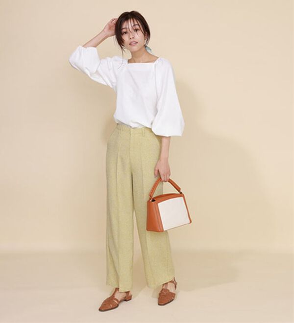 Pierrot（ピエロ）の「【選べる丈】サマーツイードセンタープレスパンツ（フルレングスパンツ）」｜詳細画像
