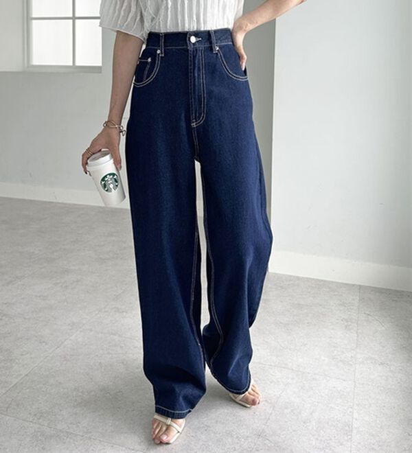 GeeRA（ジーラ）の「ハイウエストストレートデニム（ワイドパンツ・ガウチョ）」｜詳細画像