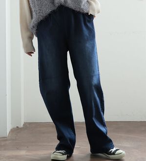 A HAPPY MARILYN（アハッピーマリリン）の「【Ｌ～８Ｌ】＜３丈から選べる＞ストレッチワイドデニム（ワイドパンツ・ガウチョ）」｜インディゴ(加工あり)