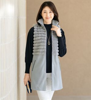ルフラン（ルフラン）の「フェイクファー切替えロングベスト（ベスト）」｜グレー