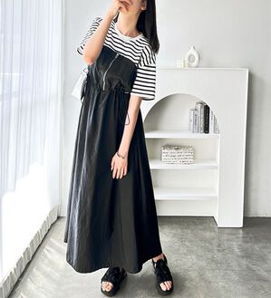 GeeRA（ジーラ）の「ハーフジップビスチェドッキングワンピース（その他ワンピース）」｜ボーダー&times;ブラック