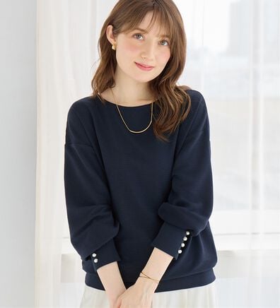 alotta（アロッタ）の「パール調ボタン柔らかカットソーゆるトップス（カットソー）」
