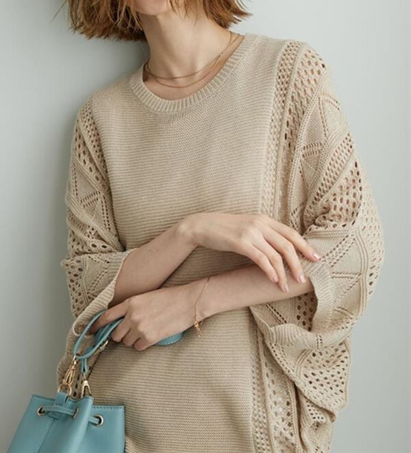 BELLUNA（ベルーナ）の「透かし編ドルマンニットプルオーバー（ニット・セーター）」｜詳細画像