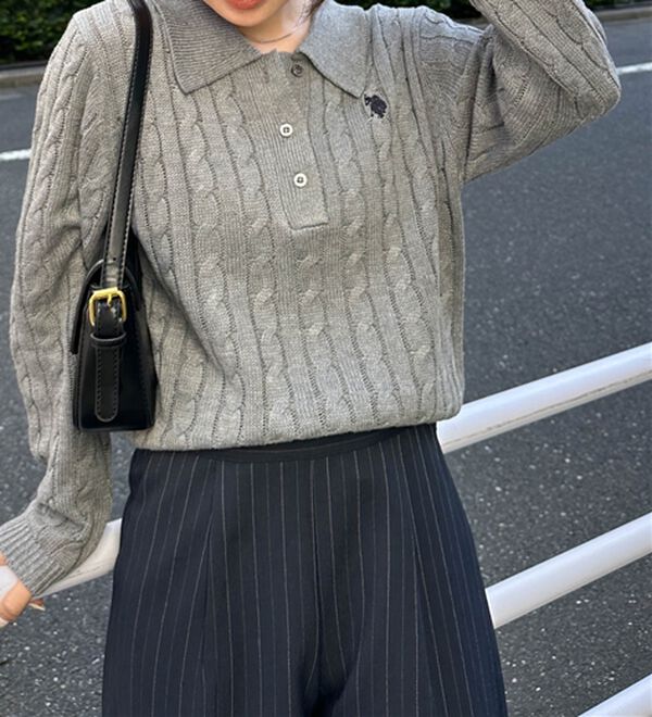 RANAN（ラナン）の「＜U.S.POLO ASSN.＞刺繍長袖ケーブルポロニット（ニット・セーター）」｜詳細画像