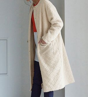 RANAN（ラナン）の「異素材デザインアウター（ロングコート）」｜オフベージュ