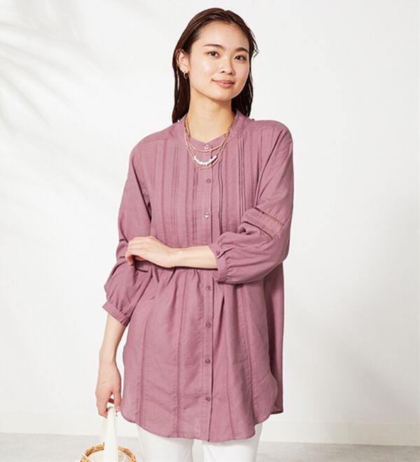 BELLUNA（ベルーナ）の「機能付リネン混ピンタック使いシャツチュニック（チュニック）」｜詳細画像