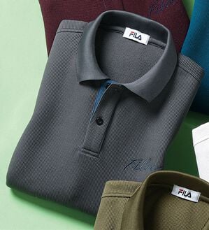「＜フィラ＞裏起毛ワッフルポロシャツ（メンズポロシャツ）」｜チャコール