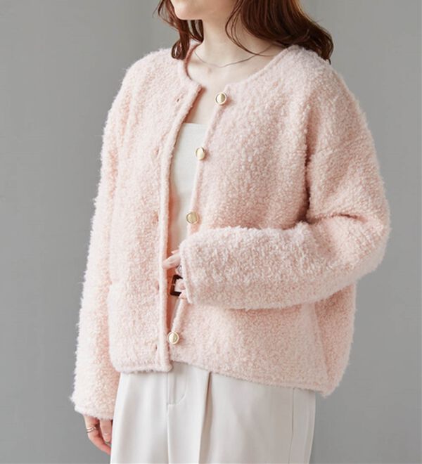 RANAN（ラナン）の「ゴールド調ボタンループ編みニットジャケット（ニットカーディガン）」｜詳細画像