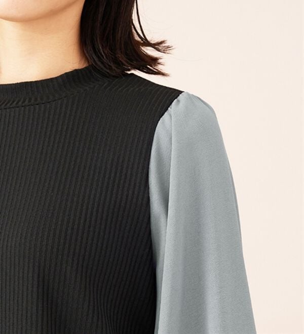 BELLUNA（ベルーナ）の「袖タックデザイン異素材切替ワンピース（その他ワンピース）」｜詳細画像