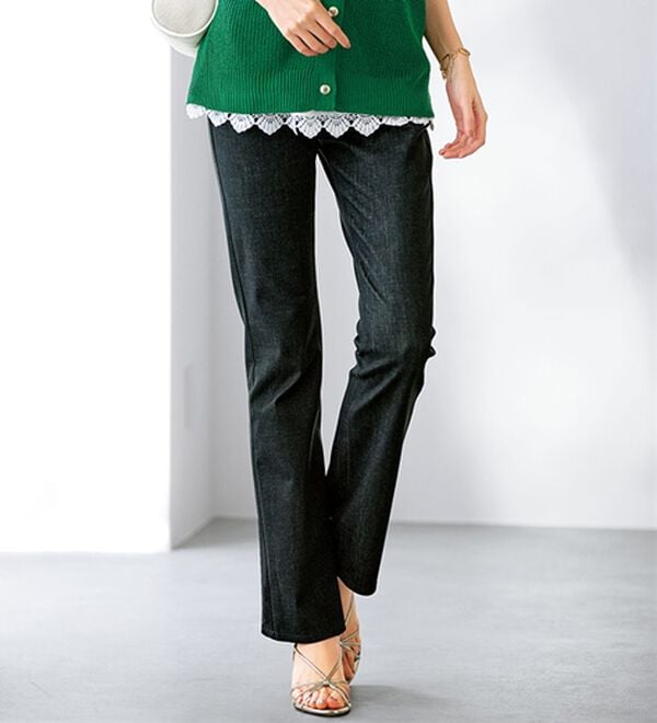 BELLUNA（ベルーナ）の「ヒンヤリ冷感！ライトオンスジーンズ（フルレングスパンツ）」｜黒3