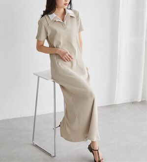 RANAN（ラナン）の「ダブルカラーリブワンピース（カットソーワンピース）」｜ベージュ系