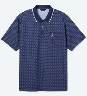 「＜マンシングウェア＞ＳＵＮＳＣＲＥＥＮモノグラムグラフィックプリント半袖ポロ（メンズポロシャツ）」｜ネイビー