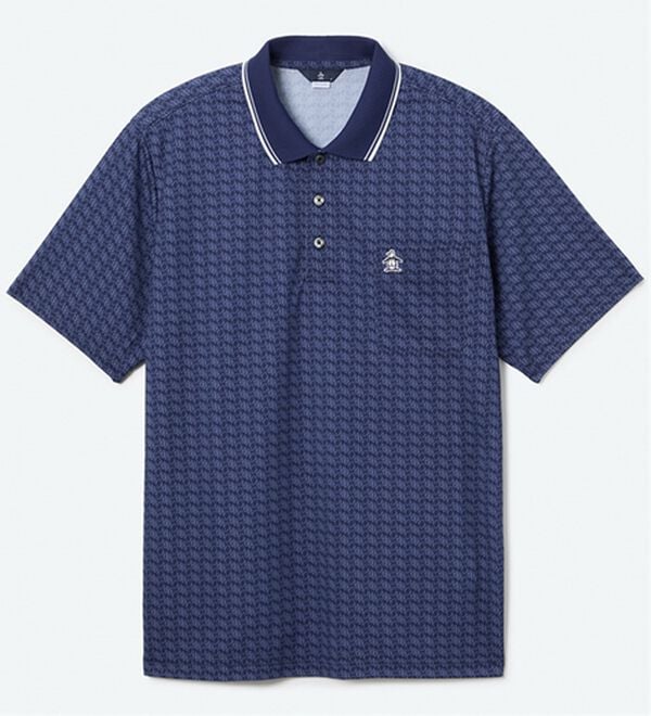 「＜マンシングウェア＞ＳＵＮＳＣＲＥＥＮモノグラムグラフィックプリント半袖ポロ（メンズポロシャツ）」｜ネイビー