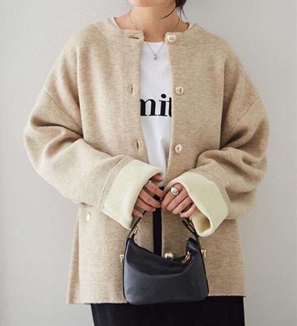 RANAN（ラナン）の「裏配色ゴールド調ボタンニットコーディガン（ニットカーディガン）」｜詳細画像