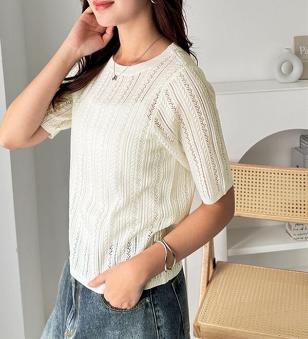 GeeRA（ジーラ）の「透かし編みニットトップス（ニット・セーター）」｜詳細画像