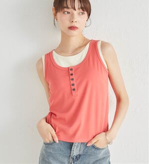 RANAN（ラナン）の「カップ付きレイヤードヘンリーネックタンクトップ（カットソー）」｜コーラル系