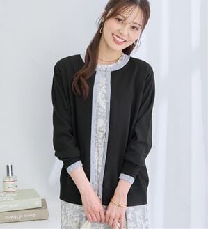 alotta（アロッタ）の「洗える！配色デザインニットカーディガン（ニットカーディガン）」｜ブラック系