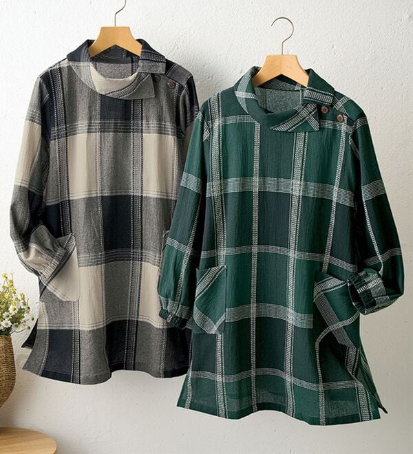 BELLUNA（ベルーナ）の「【２枚組】刺し子素材かっぽうチュニック（ホームウェア）」｜詳細画像