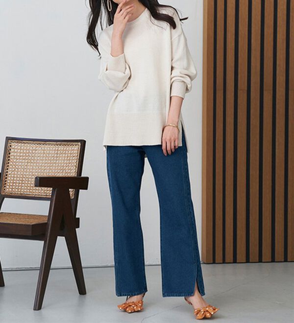 RANAN（ラナン）の「ワイドストレート裾スリットデニム（フルレングスパンツ）」｜詳細画像