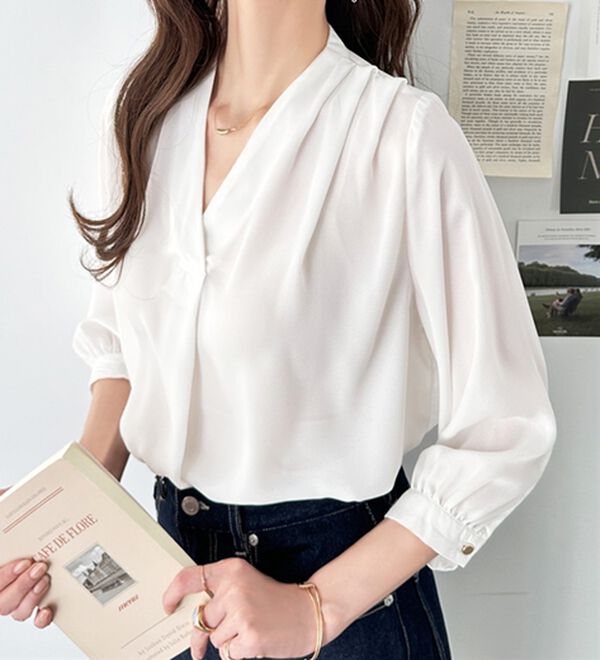 GeeRA（ジーラ）の「シルエットきれい！上品7分袖デザインブラウス（ブラウス）」｜詳細画像