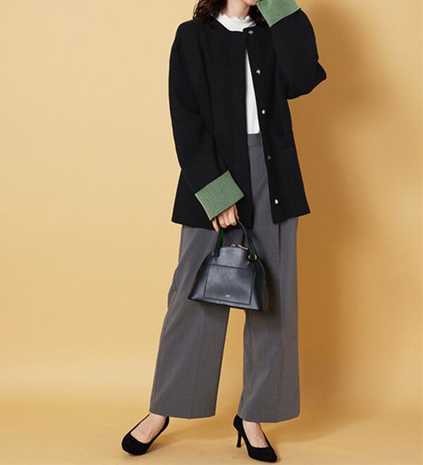 BELLUNA（ベルーナ）の「配色デザインふんわりニットジャケット（ハーフコート）」｜詳細画像