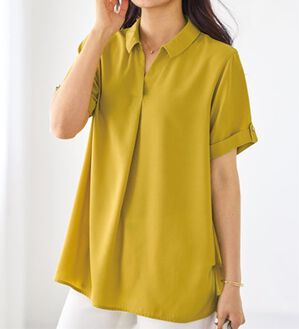 BELLUNA（ベルーナ）の「ジョーゼット素材スキッパーシャツブラウス（シャツ）」｜詳細画像