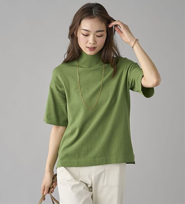 BELLUNA（ベルーナ）の「【選べるデザイン】Ｔシャツが苦手な方に！ひんやり綿混ニットＴ（ニット・セーター）」｜詳細画像