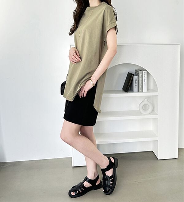 GeeRA（ジーラ）の「綿１００％フレンチスリーブチュニックＴシャツ（カットソー）」｜詳細画像