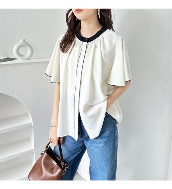 GeeRA（ジーラ）の「前後２ＷＡＹ配色フレアー袖ブラウス（ブラウス）」｜詳細画像