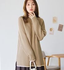 alotta（アロッタ）の「パチパチしにくい！洗えるリブ切替配色ニットプルオーバー（ニット・セーター）」