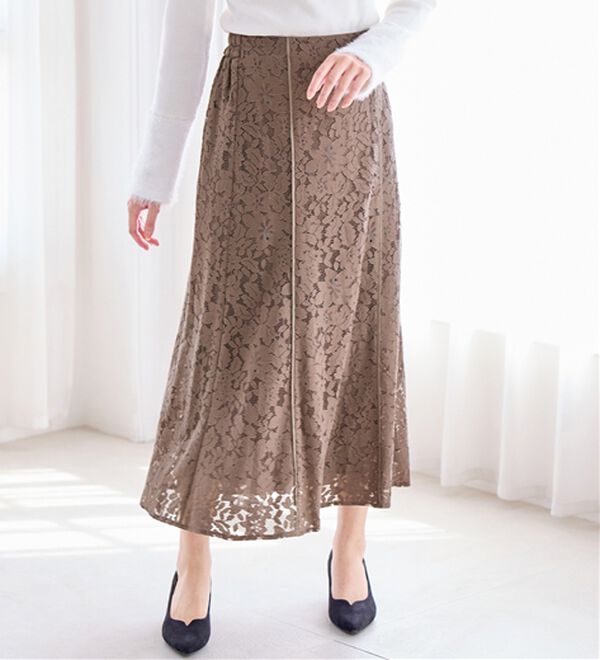 alotta（アロッタ）の「【上品に決まる】配色パイピングレーススカート【美人百花掲載】（ロングスカート）」｜詳細画像