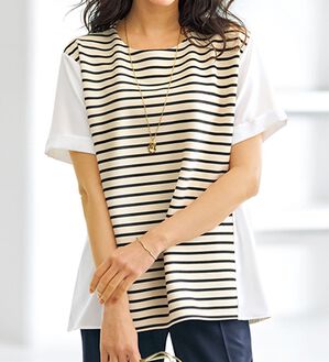 BELLUNA（ベルーナ）の「リップルボーダー細見え切替プルオーバー（カットソー）」｜詳細画像