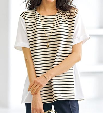 BELLUNA（ベルーナ）の「リップルボーダー細見え切替プルオーバー（カットソー）」