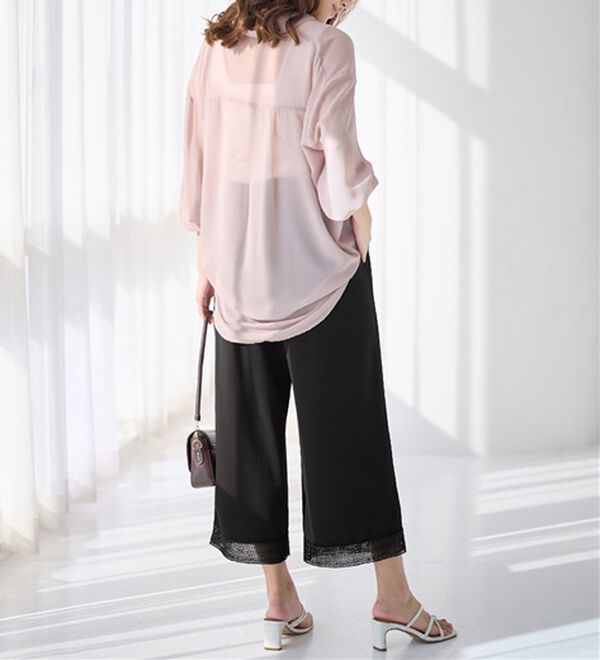 alotta（アロッタ）の「【４つの機能付】ひんやり裾レース楽ちんストレートパンツ（ワイドパンツ・ガウチョ）」｜詳細画像